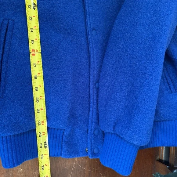 Zara Mens Wool Varsity Blue Bomber Jacket size Large - Picture 7 of 10